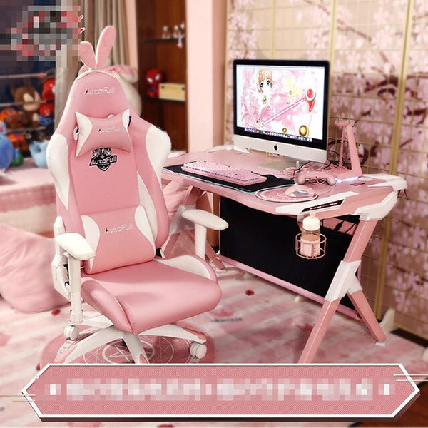 Fashion Minimalist Modern Pink Gaming Table and Chair Set Combination for Girls Anchors Computer Desktop Table Adjustable Height