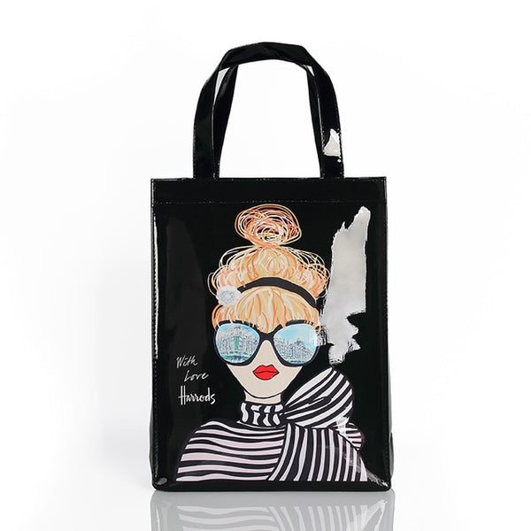 London Style PVC Reusable Shopping Bag Women's Bag Eco Friendly Small Signature Shopper Bag Waterproof Handbag Shoulder Bag