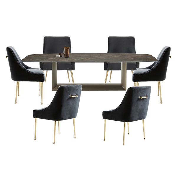 dining table set comedor sillas de comedor стол обеденный Nordic modern sintered stone and gold stainless steel 6 chair стул кре