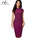 Nice-forever Vintage Elegant Pure Color with Button Office Work vestidos Business Formal Bodycon Women Pencil Dress B574