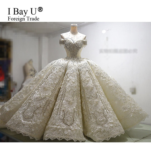 100% Real Photos Robe De Mariage Luxury Bride Dresses 2020 Bridal Gowns Royal Train Lace Appliques Beaded Arabic Wedding Dresses