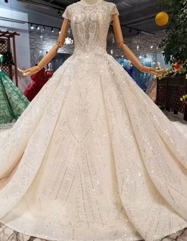BGW 2021123ht Luxury New Wedding Dresses O-neck Cap Sleeves Ball Gown Hand Working Wedding Gowns High Quality Vestido De Novia