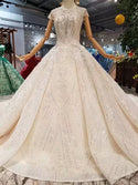 BGW 2021123ht Luxury New Wedding Dresses O-neck Cap Sleeves Ball Gown Hand Working Wedding Gowns High Quality Vestido De Novia