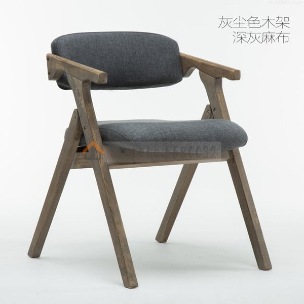 Modern Minimalist Dining Chair Nordic Wooden     Fabric Folding  Armrest Backrest Computer folding chair