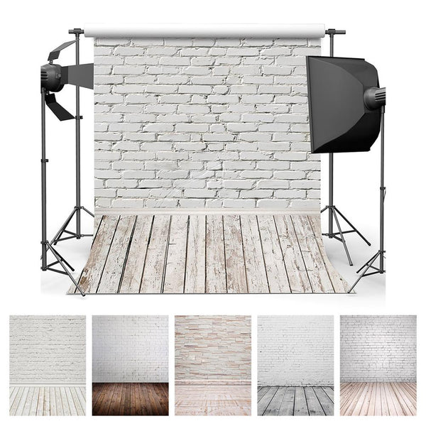 White Brick Wall Photography Backdrops Wooden Floor Backgrounds for Pet Toy Photo Studio Baby Shower Newborn Children Photophone
