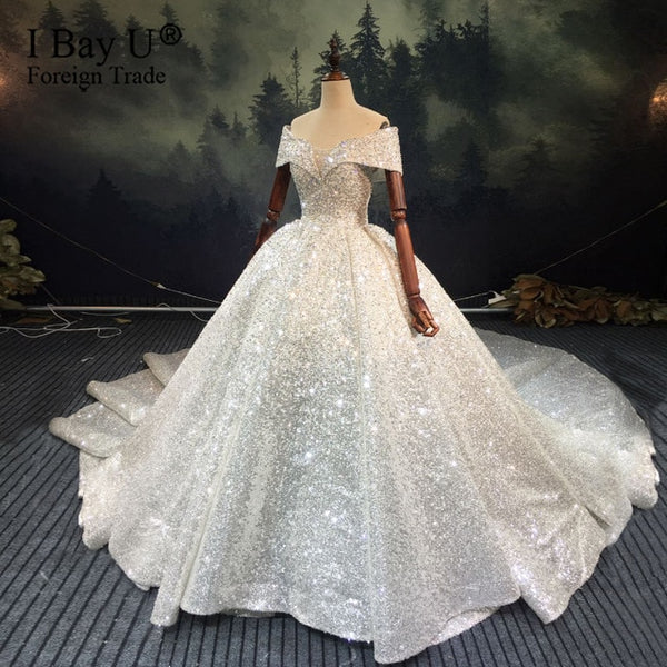 100% Real Work 2020 Dubai Princess Luxury Bridal Wedding Dress Full Beading Off Shoulder Stunning Wedding Gowns Sequined Ruffle