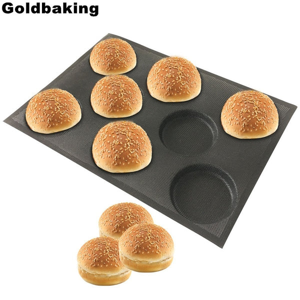Goldbaking Silicone Hamburger Bread Forms Perforated Bakery Molds Non Stick Baking Sheets Fit Half Pan Size