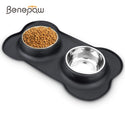 Benepaw Antislip Double Dog Bowl With Silicone Mat Durable Stainless Steel No Spill Pet Feeding Bowl Drinking Water Food Feeder