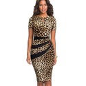Nice-forever Vintage Optical Illusion Leopard Color Block Work vestidos Business Party Bodycon Office Sheath Women Dress B498