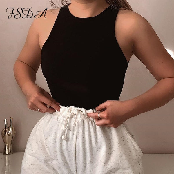 FSDA 2020 Sleeveless Summer Sexy Bodysuit Women Off Shoulder White Basic Body Top Casual Streetwear Bodysuits Black
