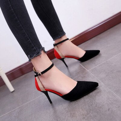 2020 New Concise Elegant Female High Heels Korean Wild Shallow Mouth Single Shoes Fashion Middle Hollow Comfort Work Shoes