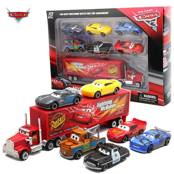 7PCS/Set Disney Pixar Car 3 Lightning McQueen Jackson Storm Mack Uncle Truck 1:55 Diecast Metal Car Model Toy Boy Christmas Gift