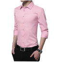 BROWON Men Fashion Blouse Shirt Long Sleeve Business Social Shirt Solid Color Turn-neck Plus Size Work Blouse Brand Clothes