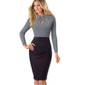 Nice-forever Vintage Contrast Color Patchwork Wear to Work Knot vestidos Bodycon Office Business Sheath Women Dress B430