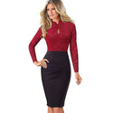 Nice-forever Vintage Contrast Color Patchwork Wear to Work Knot vestidos Bodycon Office Business Sheath Women Dress B430