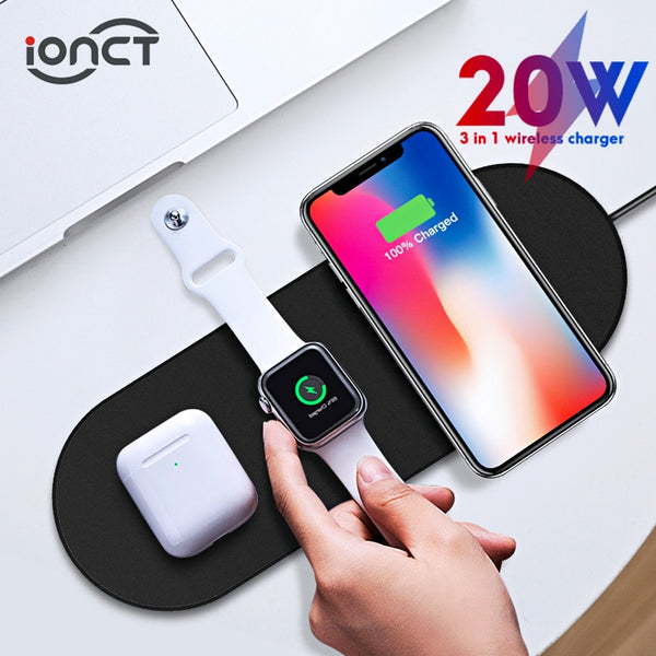 iONCT 3 in 1 Wireless Charger For iPhone X Xs Max XR 11pro Fast Wirless Charging for Apple Watch 2 3 4 5 AirPods Qi charger dock