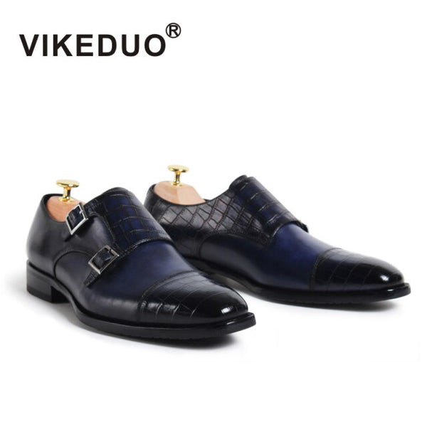 Vikeduo 2020 Handmade Hot Vintage Male Monk Shoes Genuine Leather Designer Luxury Buckle Wedding Party Dance Men's Dress Shoes