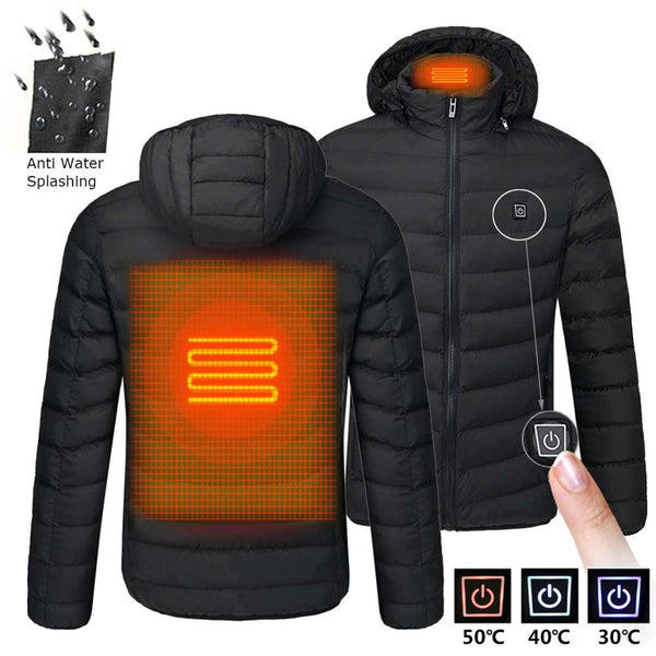 2020 NWE Men Winter Warm USB Heating Jackets Smart Thermostat Pure Color Hooded Heated Clothing Waterproof  Warm Jackets