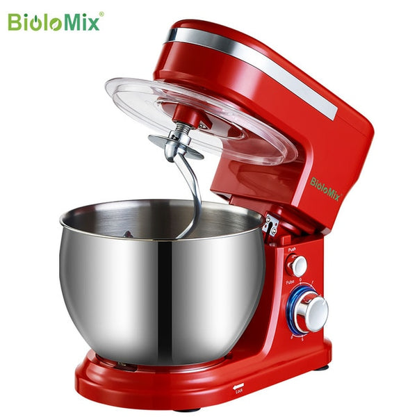 BioloMix 1200W  5L Stainless Steel Bowl 6-speed Kitchen Food Stand Mixer Cream Egg Whisk Whip Dough Kneading Mixer Blender