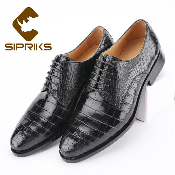 Sipriks Men's Luxury Crocodile Belly Skin Dress Shoes Italian Handmade Leather Outsole Footwear Gents Suits Social Shoes Pointed