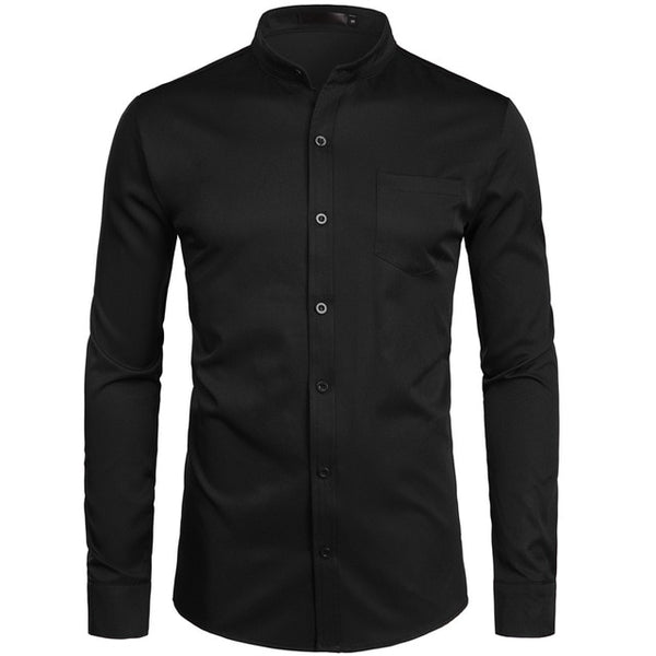 Men's Hipster Mandarin Collar Dress Shirts 2019 Brand New Slim Fit Long Sleeve Chemise Casual Work Busienss Shirt Male White 2XL