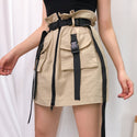 2020 Women's Skirts Casual Pockets Skirt Sashes Ladies Short Tool Skirt Summer A Line Zipper One-Step Skirt High Waist Mini Skir