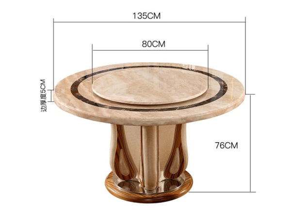 European marble round table European light yellow villa table and chair combination household dining table restaurant luxury din