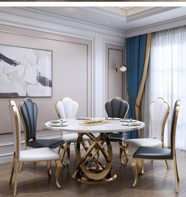 Marble Post-Modern Simple Light Luxury Dining Table and Chairs Set Hotel Custom Creative round Dining Table