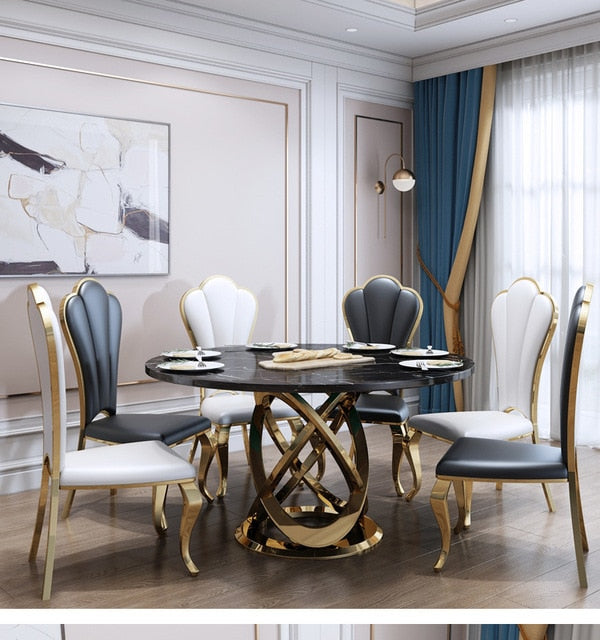 Marble Post-Modern Simple Light Luxury Dining Table and Chairs Set Hotel Custom Creative round Dining Table