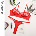 Ellolace Ruffle Lace Lingerie Set Sexy Women's Underwear Transparent Bra Party Sets Lace Black Lingerie Bra Set Underwear Set