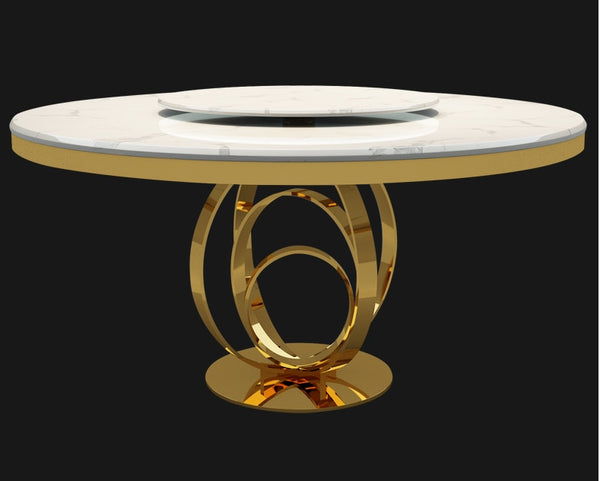 Post-modern luxury stainless steel round simple marble dining table and chair combination designer creative dining table