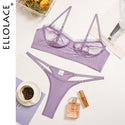 Ellolace Ruffle Lace Lingerie Set Sexy Women's Underwear Transparent Bra Party Sets Lace Black Lingerie Bra Set Underwear Set