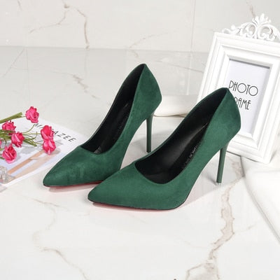 Fashion Women's Shoes Shallow Mouth Pointed Single Shoes Flock Career OL Work Shoes Thin Heel Nude Pumps Party Dress High Heels