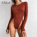 FSDA O Neck Long Sleeve Bodysuit Women Suede 2020 Autumn Winter Sexy Body Top Khaki Casual Solid Lady Bodysuits Streetwear