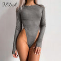 FSDA O Neck Long Sleeve Bodysuit Women Suede 2020 Autumn Winter Sexy Body Top Khaki Casual Solid Lady Bodysuits Streetwear
