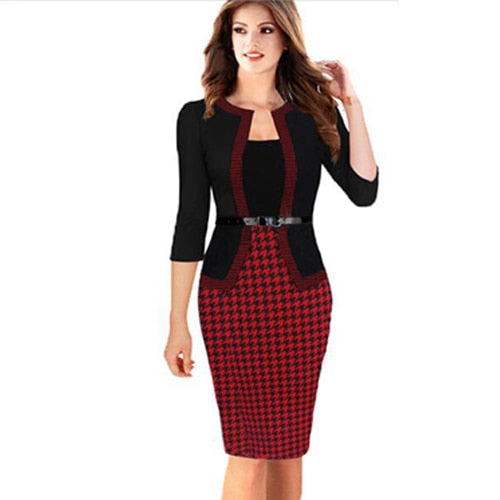 OTEN Women's Retro Polka Dot Office Bodycon Business Dress Floral Vintage Sheath Plus size Wear to Work Belt Jacket Dress 5XL