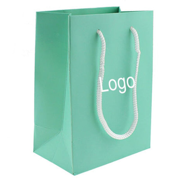(500 pieces/lot)  Customized Logo Christmas Promotion Gift Bag Small Size Wedding Birthday Party Light Blue Paper Bags GB02W