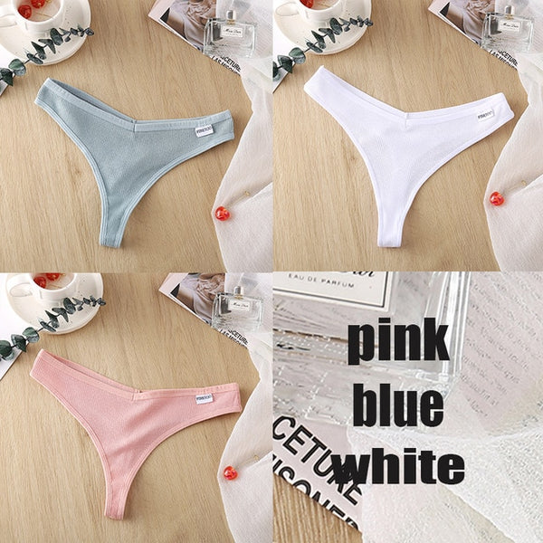 3PCS/Set Women's Panties G-string Thong Cotton Underwear Sexy Panties Female Underpants 6 Solid Color Pantys Intimates Lingerie