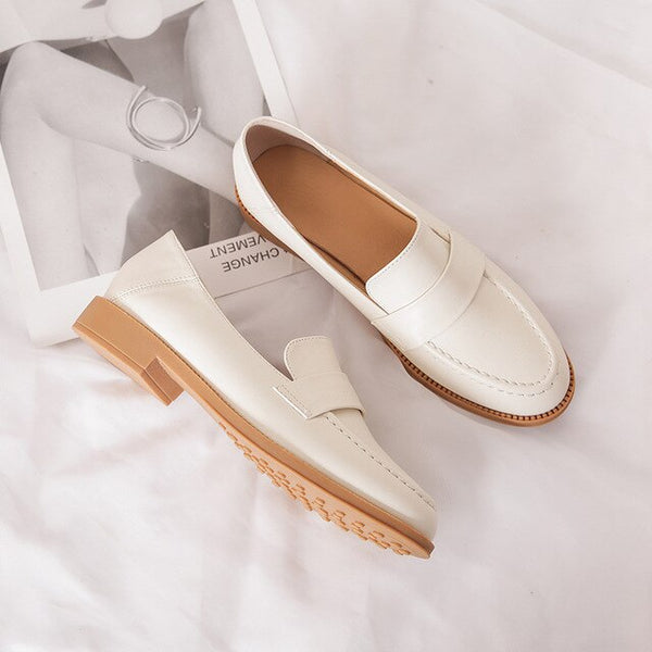 European British small leather shoes woman spring soft work oxfords buckle chunky heels espadrilles creepers flats loafers AB333