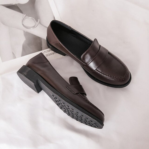 European British small leather shoes woman spring soft work oxfords buckle chunky heels espadrilles creepers flats loafers AB333