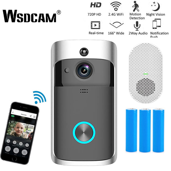 Wsdcam Smart Doorbell Camera Wifi Wireless Call Intercom Video-Eye for Apartments Door Bell Ring for Phone Home Security Cameras