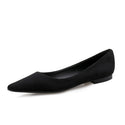 Women Leather Shoes Plus Large Size 42 43 44 Solid Color Basic Style All Match Black Working Shoes Flock Leather Pointed Toe