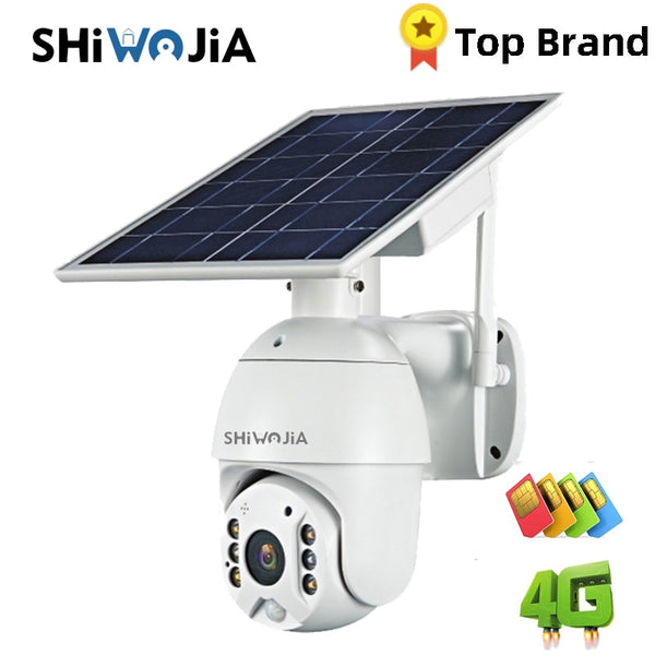 SHIWOJIA Camera 4G SIM Card 1080P HD Solar Panel Outdoor Monitoring CCTV Camera Smart Home Two-way Intrusion Alarm Long Standby