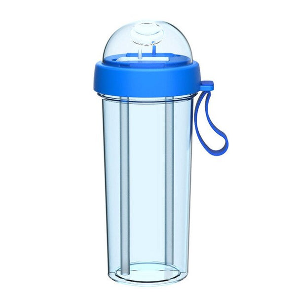 420/600ml Portable Dual Straw Separate Plastic Sport Drink Water Beverage Bottle Couples Gift Food Grade Plastic Anti-leak