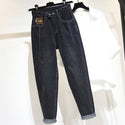 Embroidery  Jeans For Women  High Waist  Plus Size Loose Softener Mom  Full Length Denim   Harem Pants