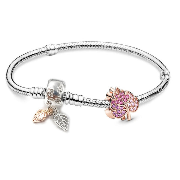BRACE CO European Heart-shaped Pendant Charm Bracelet Fit Women's Jewellery Snake Chain Rose Gold Metal Fashion Fine Bracelets