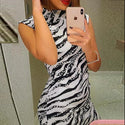 Zebra Print Sleeveless Tank Dress Office Ladies Elegant Knee Length Dresses Summer Casual Work Clothing Bodycon Pencil Vestidos