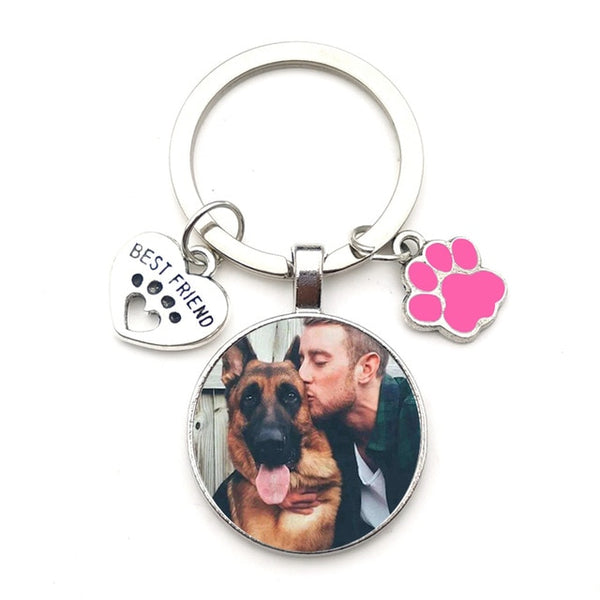Custom DIY Dog Photo Keychain I Love Dog Glass Crystal Pendant Mini Heart Keychain Car Key Man and Girl Favorite Gift Souvenir