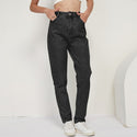 Aachoae 2020 Fashion 100% Cotton Mom Jeans Women High Waist Solid Pockets Cowboy Pants Zipper Fly Long Denim Pencil Trousers