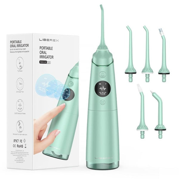 Liberex Oral Irrigator Water Flosser Cordless Dental USB Rechargeable Waterproof 300ml Portable 4 Modes 5 Jet Tips Teeth Cleaner